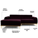 Ver imagem 3 de Sofá 3,20M 5 Lugares com Chaise Esquerdo Pés Gold Molino B-292 Veludo Uva - Domi