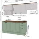 Ver imagem 4 de Cozinha Modulada Completa 6 Peças 100% MDF Americana Provençal com Tampo e Rodapé Iluminata Verde/Mi