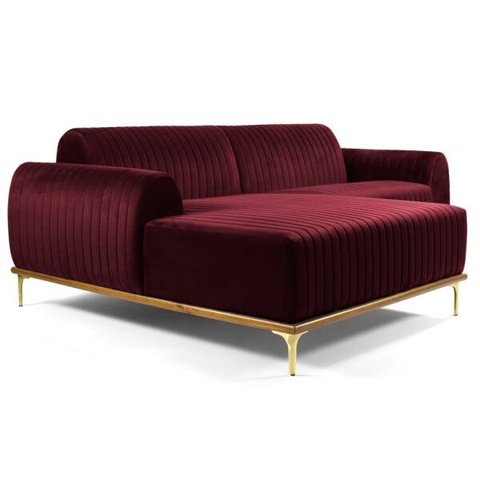 Sofá 2,65M 4 Lugares com Chaise Esquerdo Pés Gold Molino B-278 Veludo Marsala - Domi