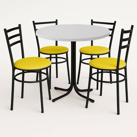 Mesa de Jantar Redonda 80cm Branca com 4 Cadeiras Estofada Preta