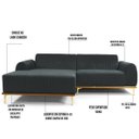 Ver imagem 5 de Sofá 2,45M 4 Lugares com Chaise Esquerdo Pés Gold Molino B-317 Veludo Cinza - Domi