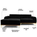 Ver imagem 3 de Sofá 2,30M 4 Lugares com Chaise Esquerdo Pés Gold Molino B-300 Veludo Preto - Domi
