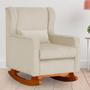 Poltrona Amamentação Balanço Aurora Veludo Bege - Lm Decor