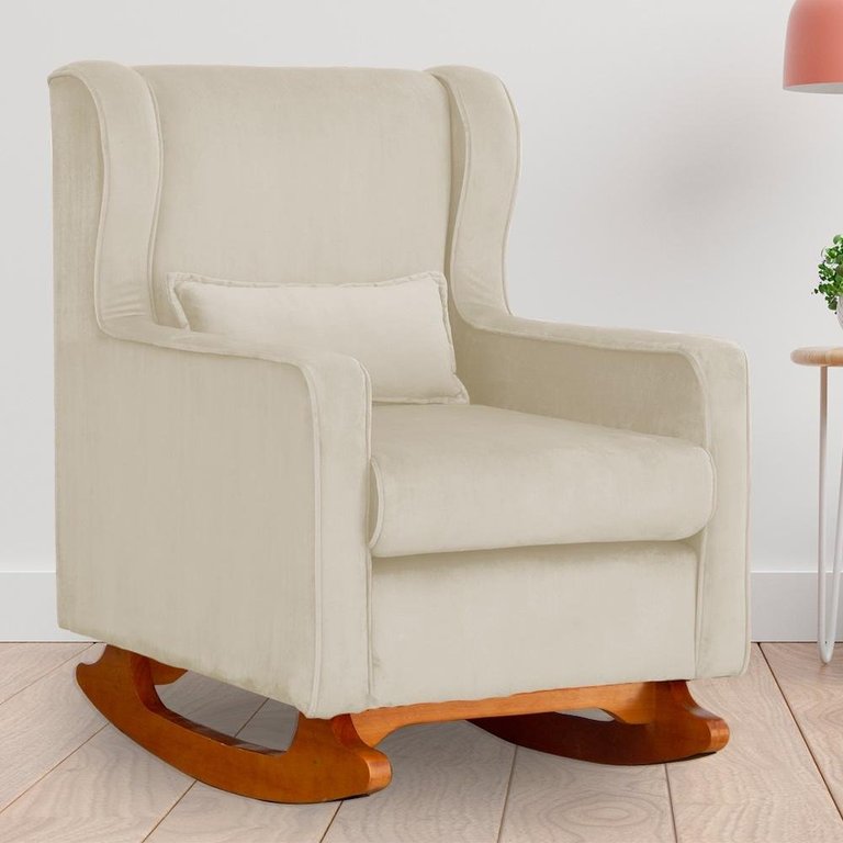 Poltrona Amamentação Balanço Aurora Veludo Bege - Lm Decor Poltrona Amamentação Balanço Aurora Veludo Bege - Lm Decor