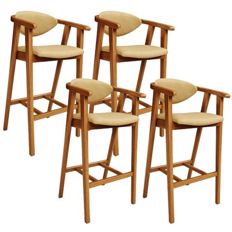 Kit 4 Banquetas Alta para Cozinha Bancada Bar Sala de Jantar Fixa Cecília L02 Couríssimo Casco Fendi