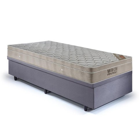 Base Box Baú 88x188 Suede com Colchão Airtech Ortobom Molas Ensacadas