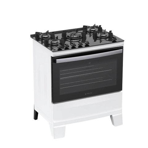 Fogão a Gás Atlas Agile Glass 5 Queimadores Mesa de Vidro Branco Tripla Chama Ignição Automá