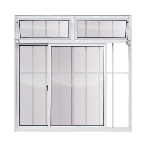 Janela de Correr Alumínio Branco 02F c/Grade e Basculante Classic - 120x150