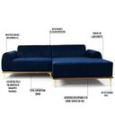 Ver imagem 5 de Sofá 2,45M 4 Lugares com Chaise Direito Pés Gold Molino B-304 Veludo Azul Marinho - Domi