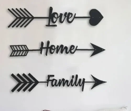 Paineis decorativos setas love home family mdf preto 3pçs - 1