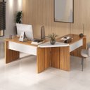 Ver imagem 1 de Conjunto Mesa Diretor em L para Escritório e Atendimento Freijó Branco Marrom Artany