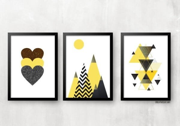 Kit 3 Quadros decorativos - Geométrico Amarelo - 1