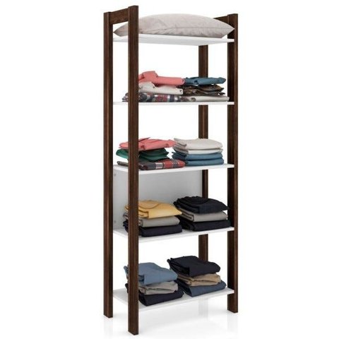Closet Modulado Aberto - Estante Alta Multiuso 5 Prateleiras 65cm AZ1005 Tecno Mobili - Branco/Nogal