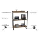 Ver imagem 4 de Kit 2 Estantes Livreiro Multiuso Prisma Estilo Industrial 80cm 3 Prateleiras C08 Carvalho -