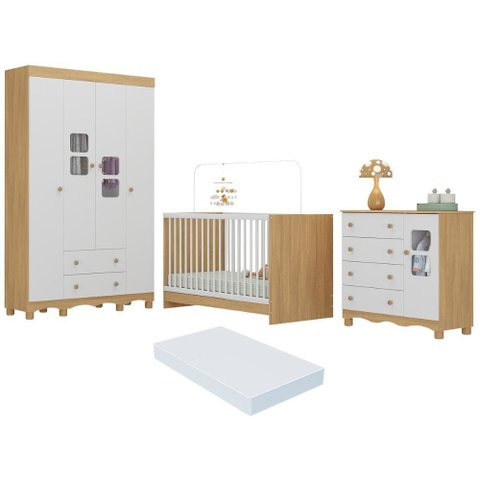 Quarto de Bebê Completo com Berço 3 em 1 com Colchão Incluso Luna Multimóveis Mp4536 Madeirado/