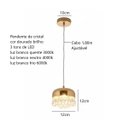 Ver imagem 4 de Luminária Pendente de Cristal Luxo Ouro Brilho Led 3x1