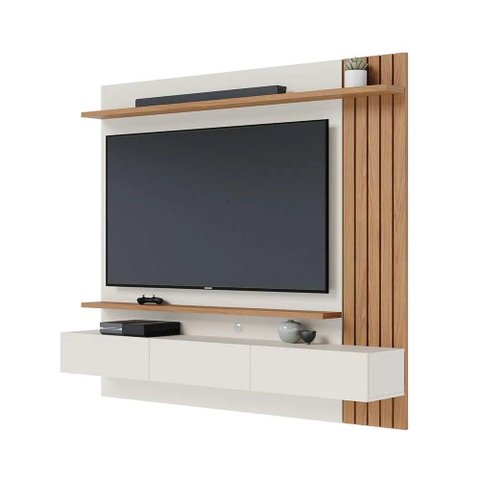Home Railay Decorativo Ripado Painel Suspenso 180cm p/TV até 65 Polegadas Offwhite/Freijó G73 - Gran