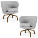 Ver imagem 1 de Kit 2 Poltronas Decorativas Melissa Base Ka Giratória Castanho C-315 Linho Cinza Claro - Domi