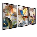 Ver imagem 3 de Kit com 3 Quadros Decorativos 30x50 Cm Floral Estilizado Contemporâneo com Moldura Retangular Preta