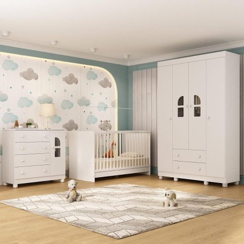 Quarto de Bebê Completo com Berço 3 em 1 para Colchão 130x60cm Nina Multimóveis Mp4550