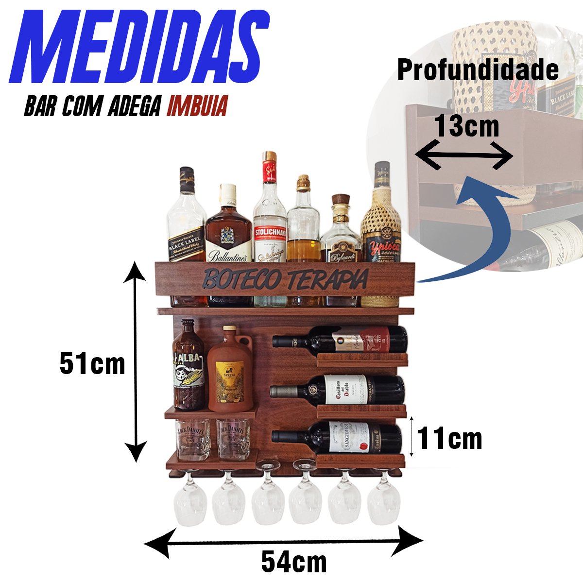 Barzinho Adega Parede - Bar Doce Bar - 54 x 51 Imbuia - 3