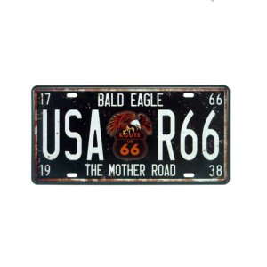 Placa Route 66 Águia Metal Alto Relevo - 30 x 15 cm