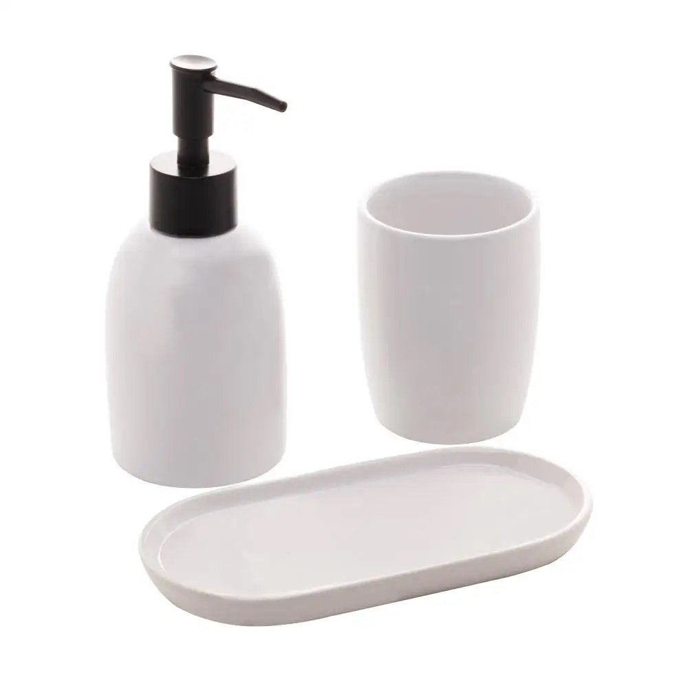 Kit para Banheiro 3 Peças (dispenser, Porta Escova e Bandeja) Branco Lyor - Conjunto para Lavabo