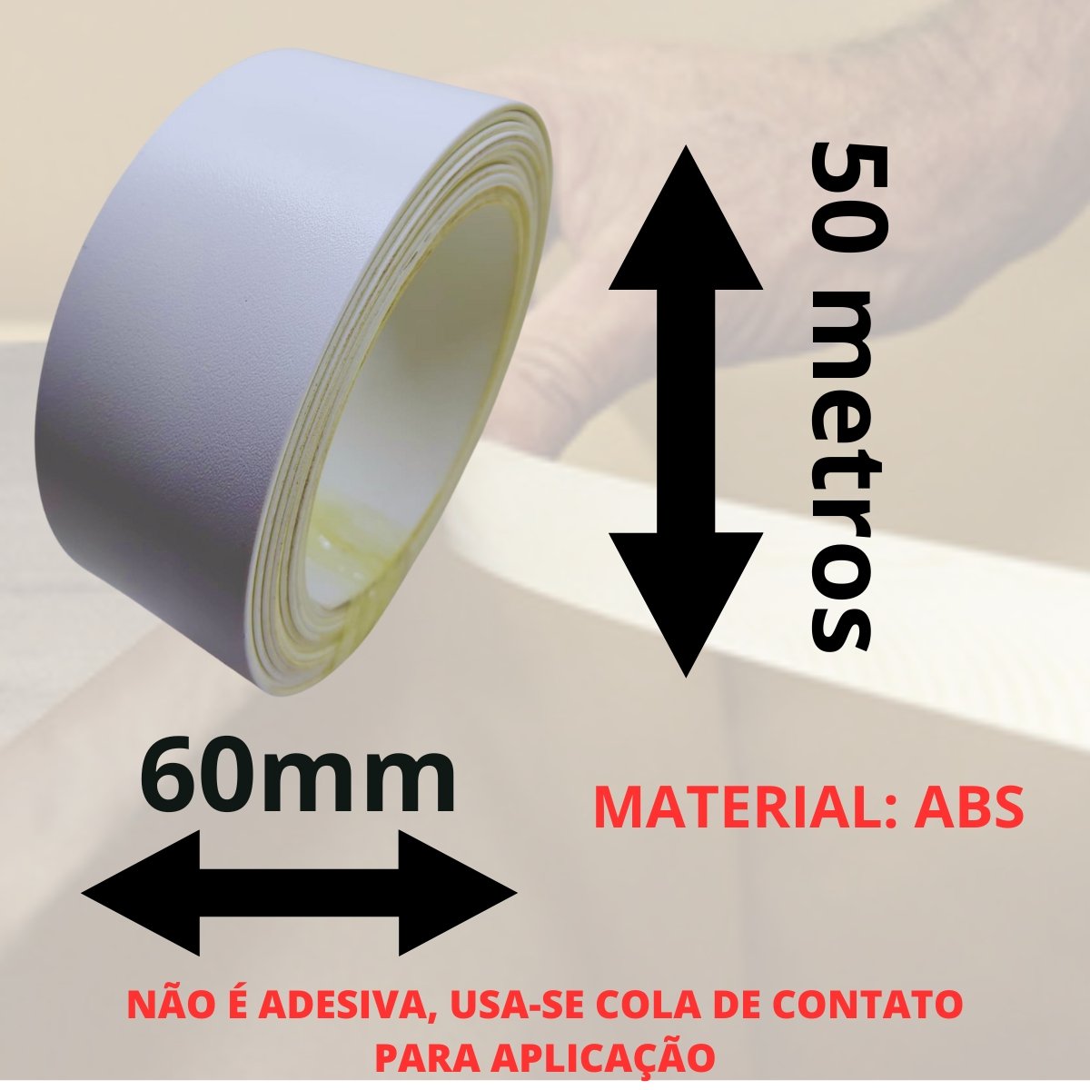 Fita de Borda Abs Branca Texturizado 60mm X 2mm X 50m para Moveis Acabamento Resistente Mdf - 3