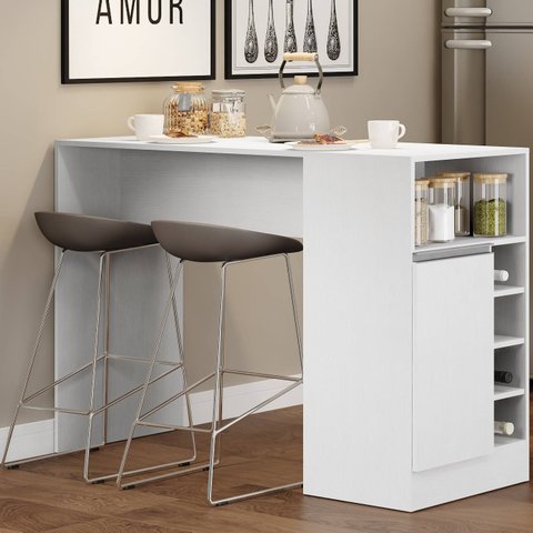 Bancada de Cozinha Multiuso 136x50cm com Garrafeiro 1 Porta 1 Nicho Aberto 03.0535 Semplicitá Móveis