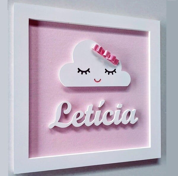 Kit 4 Quadros Menina com figuras e nome em relevo Mdf laminado - 6