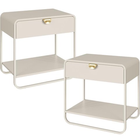 Kit 02 Mesas de Cabeceira Industrial Orgânico 1 Gaveta 60cm Alek A03 Off White - Lyam Decor