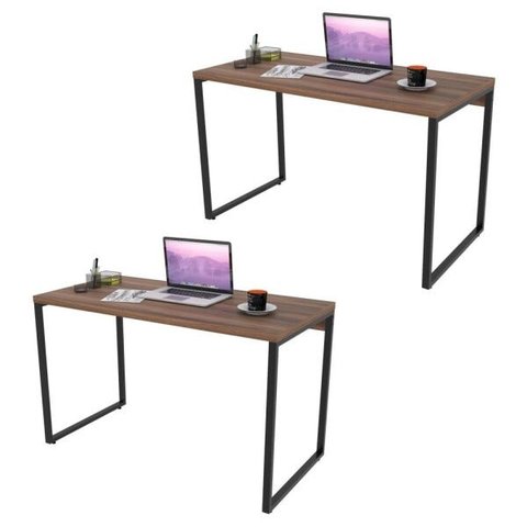 Kit 2 Mesas de Escritório Office 135cm Estilo Industrial Prisma C08 Nogal - Mpozenato