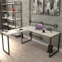 Ver imagem 2 de Kit 2 Mesas de Escritório Office em L 150x150cm Estilo Industrial Prisma C08 Snow - Mpozenato