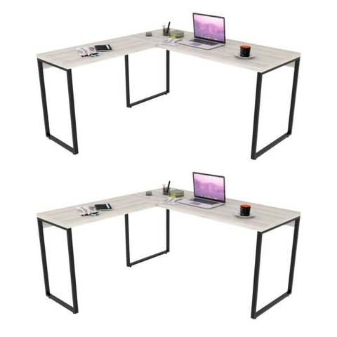 Kit 2 Mesas de Escritório Office em L 150x150cm Estilo Industrial Prisma C08 Snow - Mpozenato