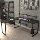 Ver imagem 2 de Kit 2 Mesas de Escritório Office em L 150x150cm Estilo Industrial Prisma C08 Preto Onix
