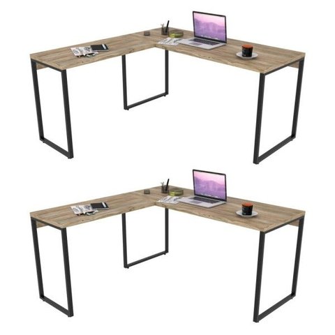 Kit 2 Mesas de Escritório Office em L 150x150cm Estilo Industrial Prisma C08 Carvalho - Mpozenato