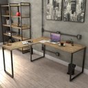 Ver imagem 2 de Kit 2 Mesas de Escritório Office em L 150x150cm Estilo Industrial Prisma C08 Carvalho - Mpozenato