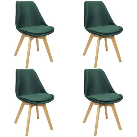 Kit 4 Cadeiras Charles Eames Leda Veludo Luisa Saarinen Estofada Base Madeira - Verde