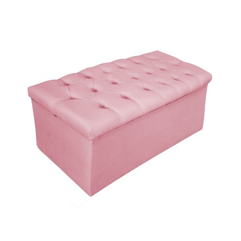 Calçadeira Baú Estofada Mel 90cm Solteiro com Capitonê Suede Rosa Bebê