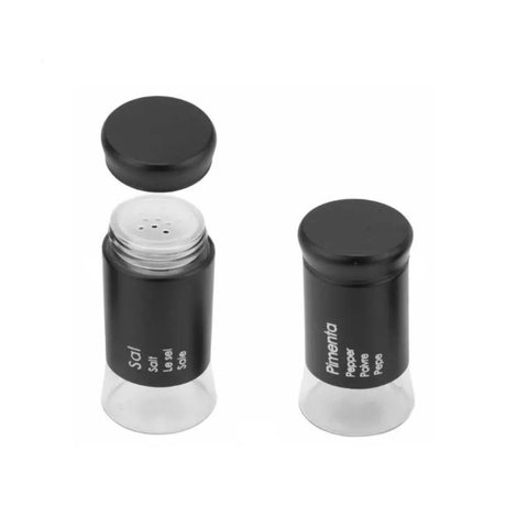 Kit 2 Peças Saleiro Pimenteiro em Aço Inox 11cm Preto Unyhome.