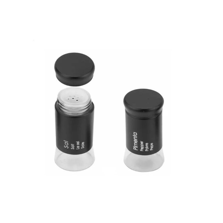Kit 2 Peças Saleiro Pimenteiro em Aço Inox 11cm Preto Unyhome.