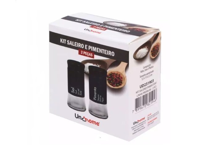 Kit 2 Peças Saleiro Pimenteiro em Aço Inox 11cm Preto Unyhome. - 2