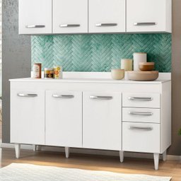 Balcão Gabinete de Pia 150cm com Tampo Lisboa 4 Portas 2 Gavetas Branco - Lumil Móveis - 2 Balcão Gabinete de Pia 150cm com Tampo Lisboa 4 Portas 2 Gavetas Branco - Lumil Móveis - 2