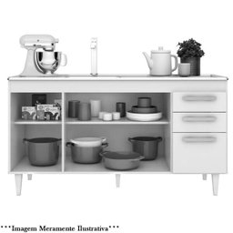 Balcão Gabinete de Pia 150cm com Tampo Lisboa 4 Portas 2 Gavetas Branco - Lumil Móveis - 3 Balcão Gabinete de Pia 150cm com Tampo Lisboa 4 Portas 2 Gavetas Branco - Lumil Móveis - 3