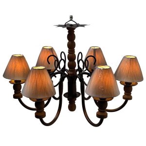 Lustre de Madeira Pendente de Teto Rústico com Cúpulas Artesanais