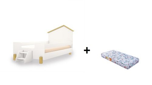 Mini Cama Casa Infantil Ayla com Escada com Colchão