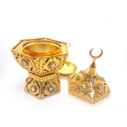 Turíbulo Sacro Defumador Divino Metal Dourado com Pedras - 2