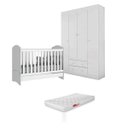 Ver imagem 1 de Roupeiro Maria MDP 4 Portas Branco + Berço Mini Cama Pirulito c/ Colchão
