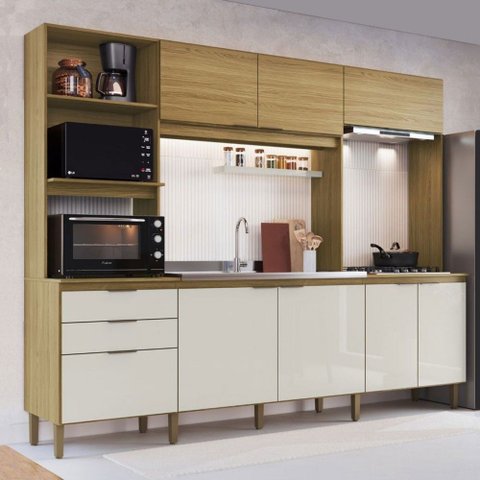 Cozinha Completa 8 Portas 2 Gavetas Co2823 Ipê/cristalo - Decibal