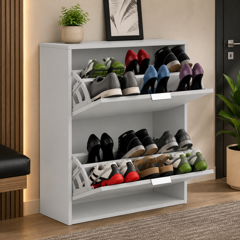 Sapateira Vertical 2 Portas Basculantes 12 Pares Organizador de Calçados Fechada Madeira MDP